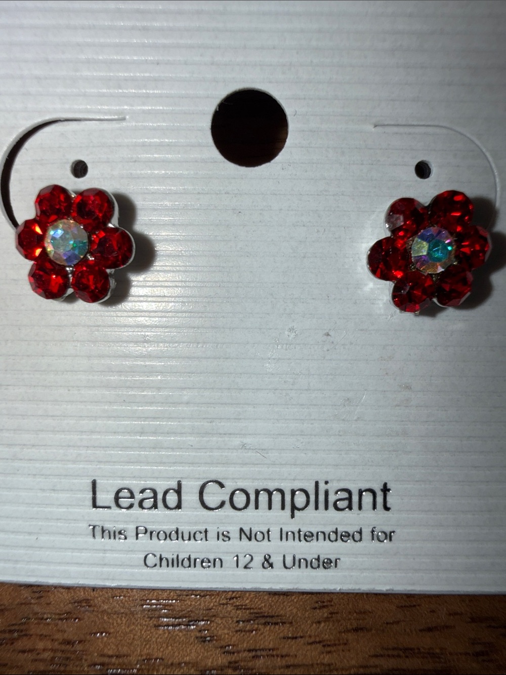 Red Crystal Flower Stud Earrings - Unbranded